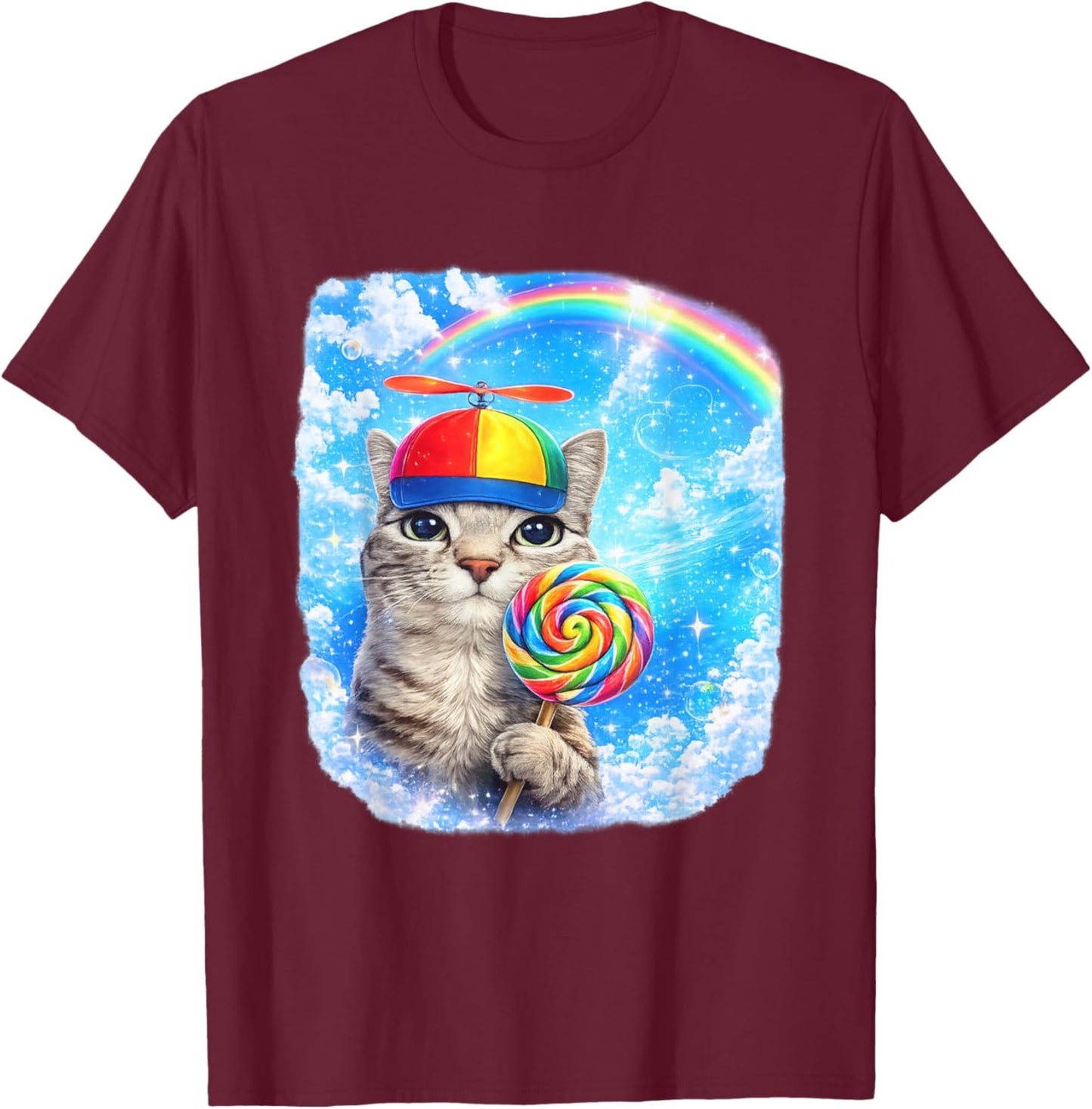 Funny Cat Dreamcore | Funny Silly Kitten Brainrot Meme T-Shirt - T-Shirt | Maroon