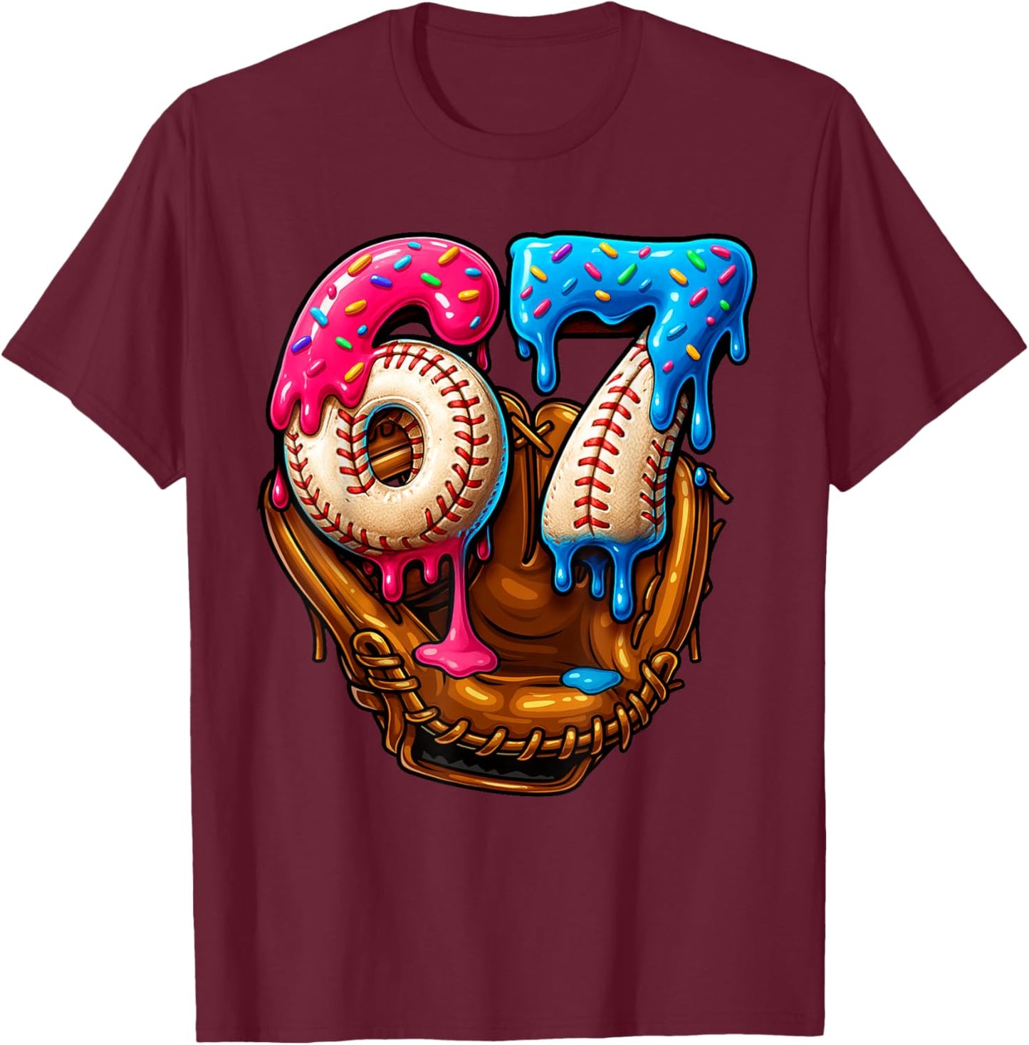 Baseball Drip Ice Cream Number 67 Player Or 67th Birthday T-Shirt - T-Shirt | Maroon
