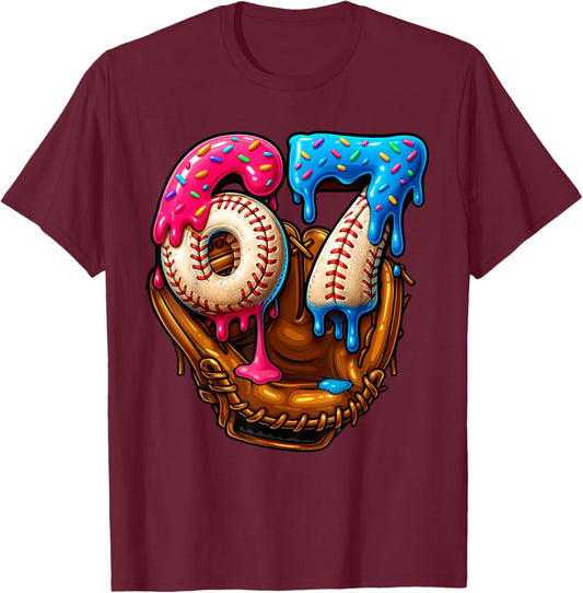 Baseball Drip Ice Cream Number 67 Player Or 67th Birthday T-Shirt - T-Shirt | Maroon