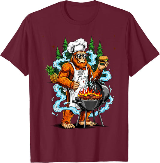 BBQ Master Bigfoot Chef Grill Cooking Barbecue Dad Funny T-Shirt - T-Shirt | Maroon