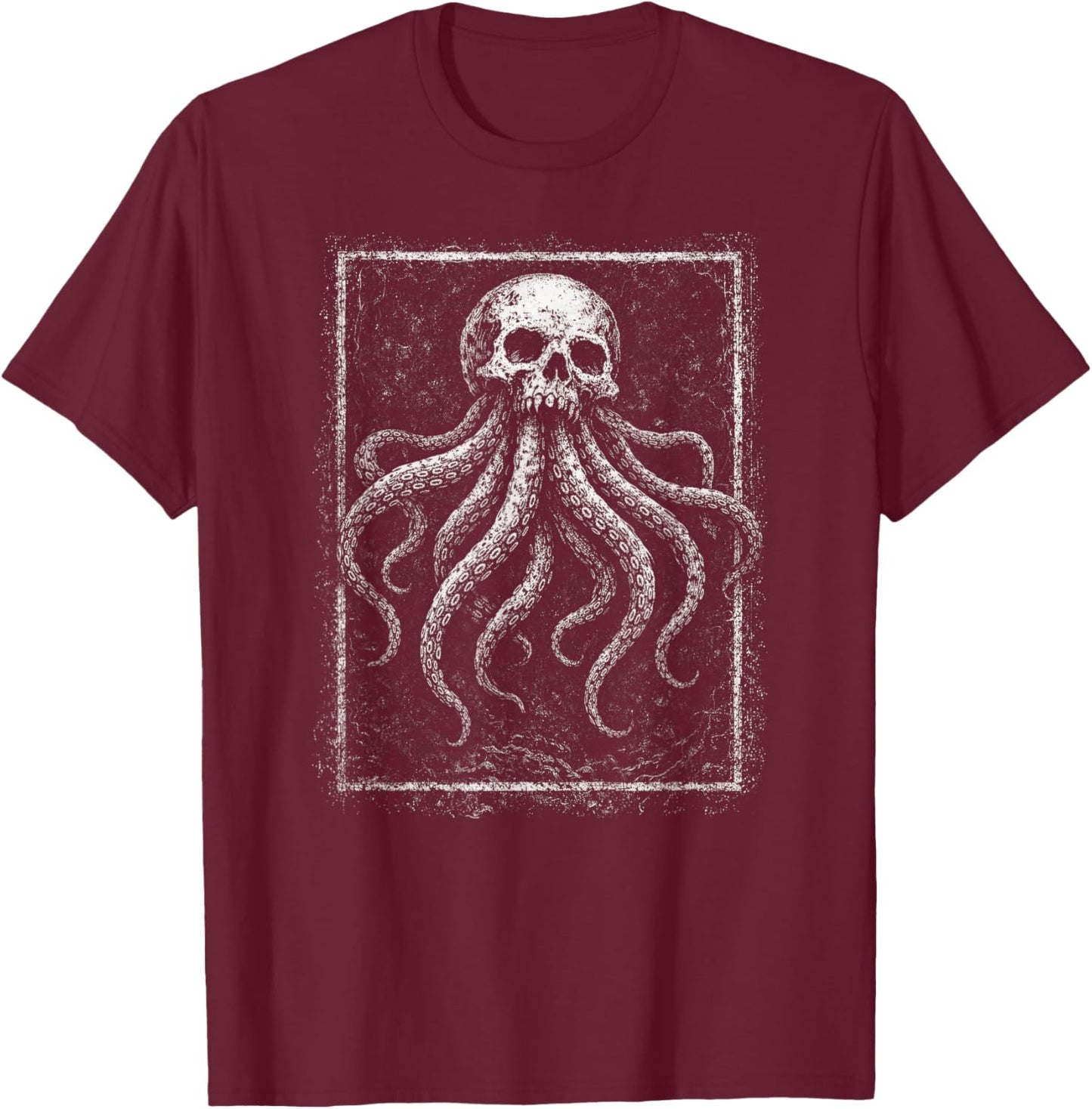 Skull Octopus Alt Grunge Goth Alternative Gothic Aesthetic T-Shirt - T-Shirt | Maroon