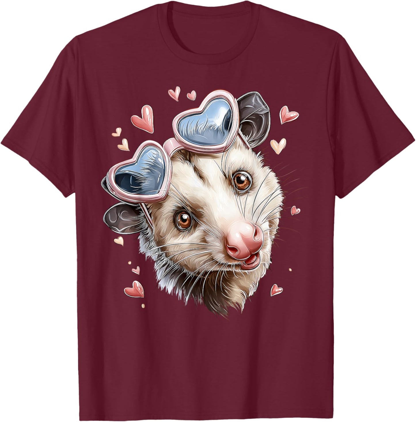 Opossum Possum Valentine's Day Heart Sunglasses T-Shirt - T-Shirt | Maroon