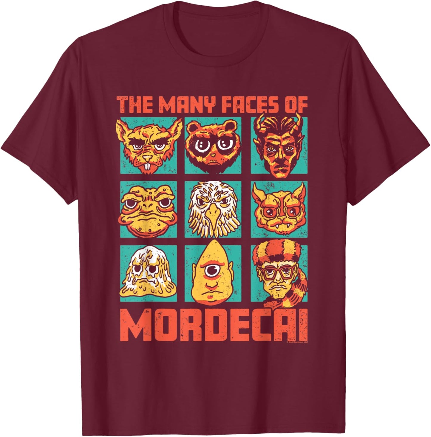 DCC Many Faces of Mordecai Grid Funny Gamer Series Book T-Shirt - T-Shirt | Maroon