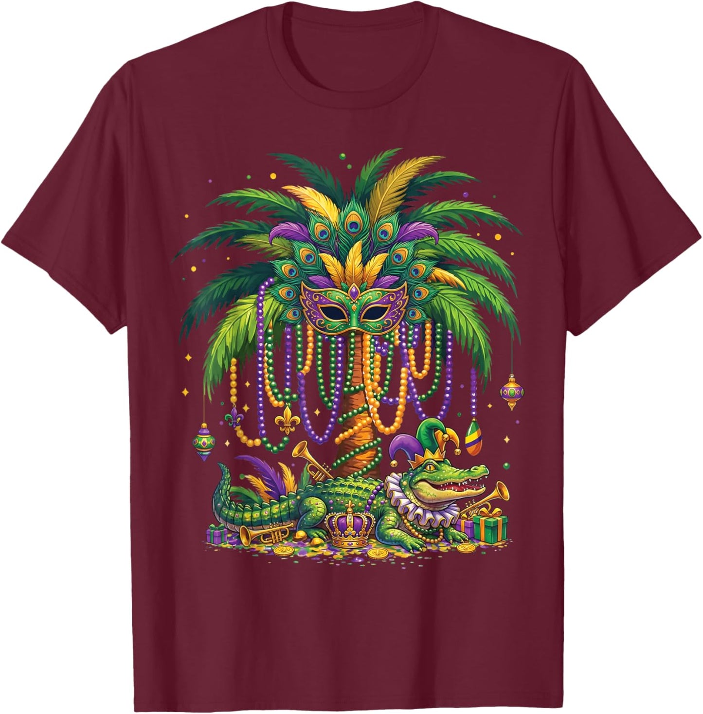 Palm Tree Mardi Gras Hawaiian Tropical Louisiana Mardi Gras T-Shirt - T-Shirt | Maroon