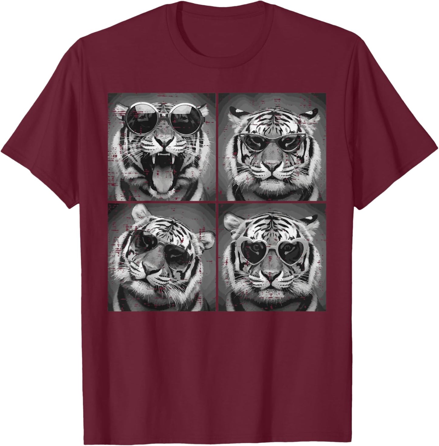 Tiger Sunglasses Selfie Men Women Kids Boys Girls Youth Teen T-Shirt - T-Shirt | Maroon