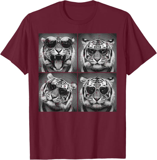 Tiger Sunglasses Selfie Men Women Kids Boys Girls Youth Teen T-Shirt - T-Shirt | Maroon