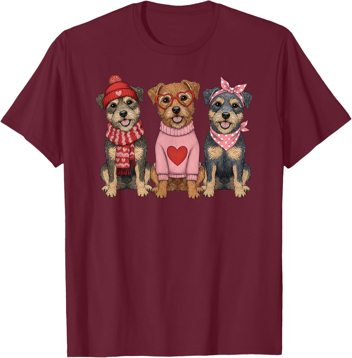 Cute Border Terrier Valentine Dog T-Shirt - T-Shirt | Maroon