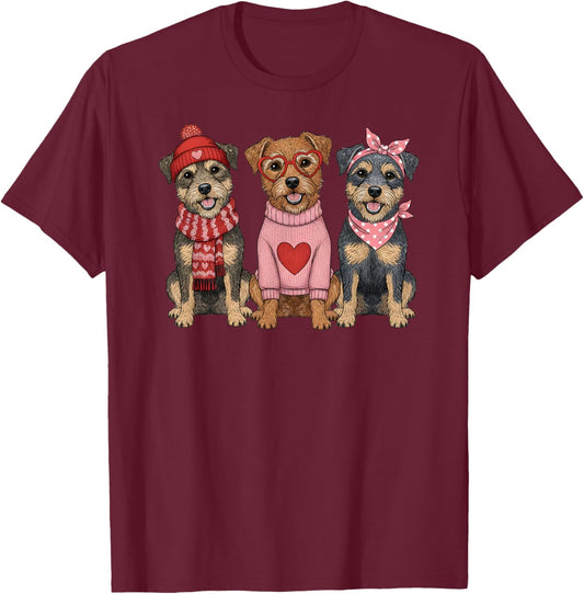 Cute Border Terrier Valentine Dog T-Shirt - T-Shirt | Maroon