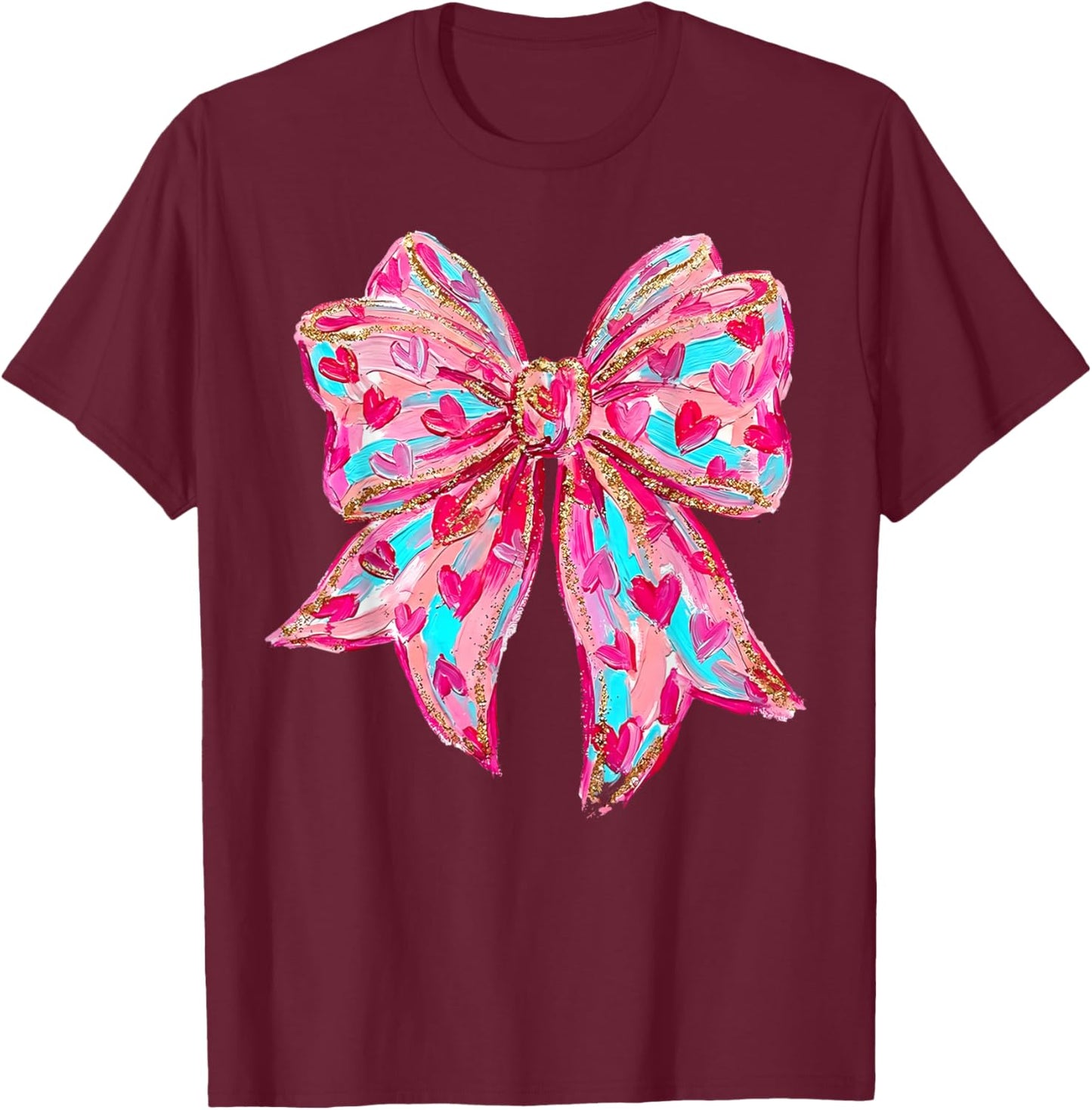 Coquette Bow Valentine's Day Girl Woman Cute Heart Love Gift T-Shirt - T-Shirt | Maroon