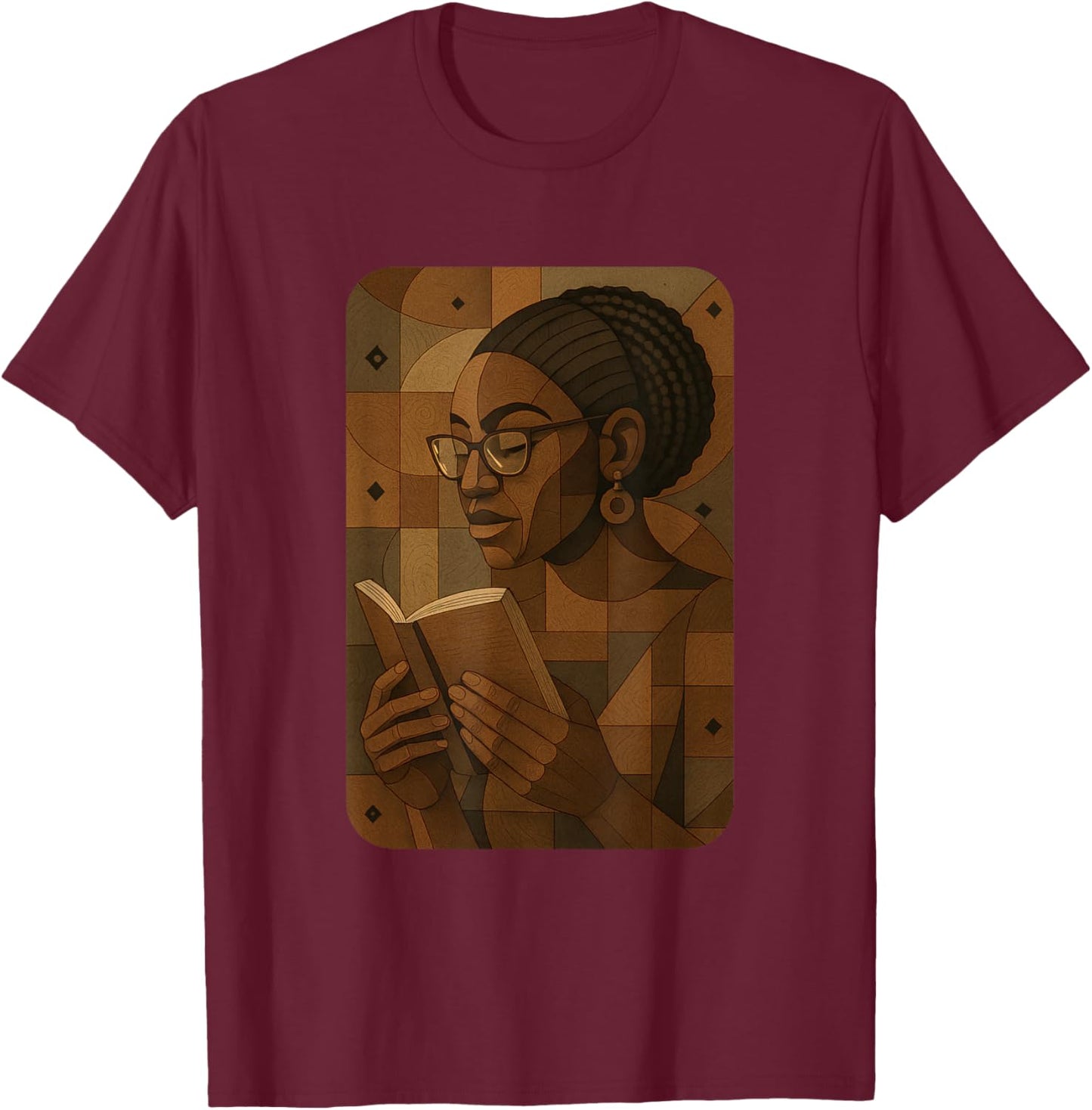 Geometric Black History Educated Women Teacher Book Melanin T-Shirt - T-Shirt | Maroon