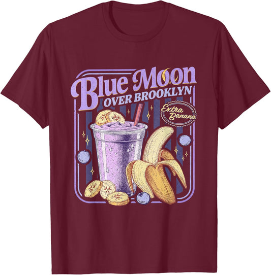 Retro 80s Diner Blue Moon Over Brooklyn Extra Banana Lover T-Shirt - T-Shirt | Maroon