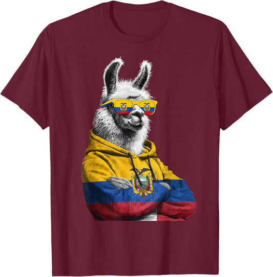 Ecuador Roots Llama Alpaca Ecuadorian Flag T-Shirt - T-Shirt | Maroon