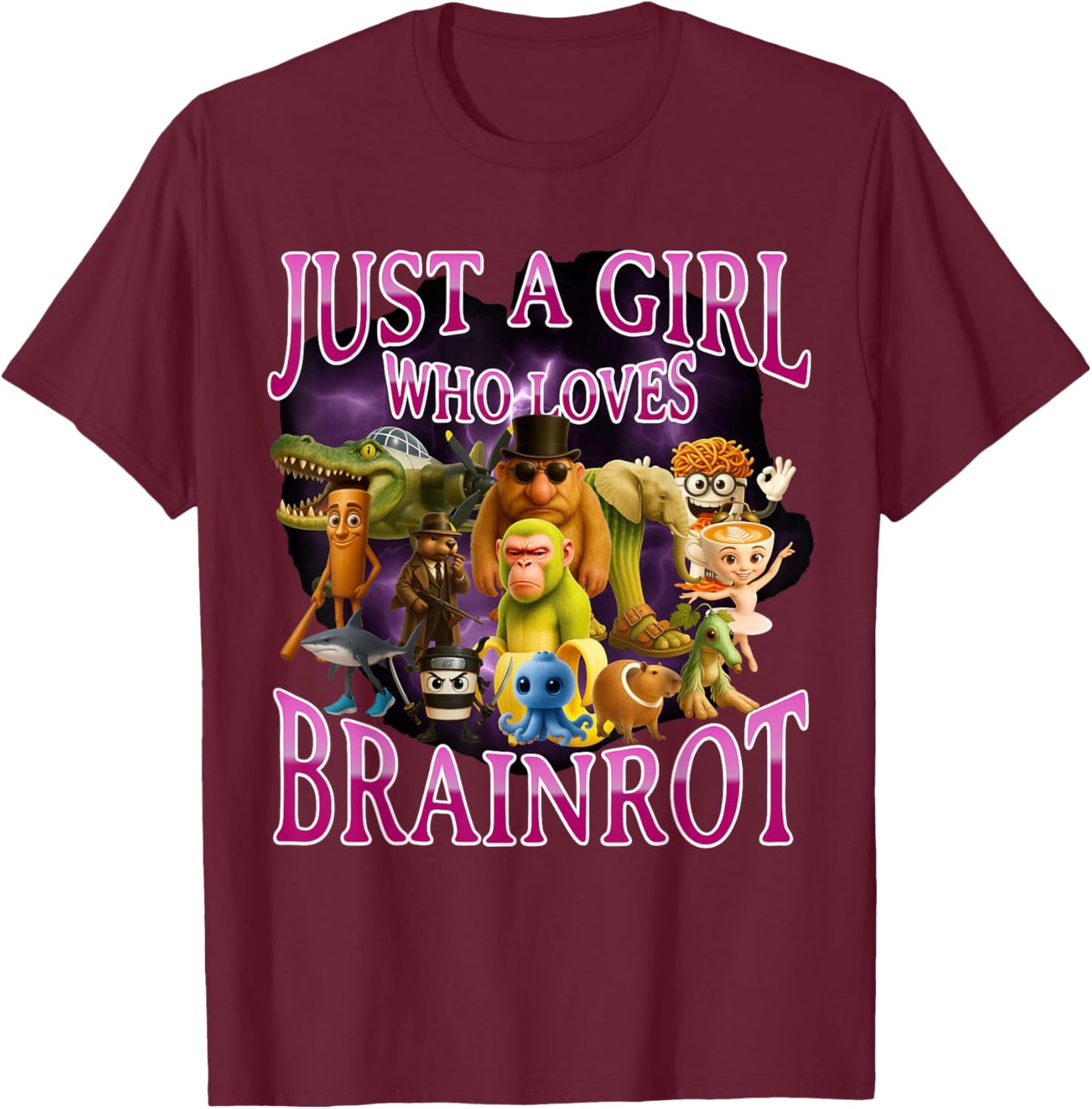 Italian Brainrot Lover Girl Funny Meme Internet Humor T-Shirt - T-Shirt | Maroon