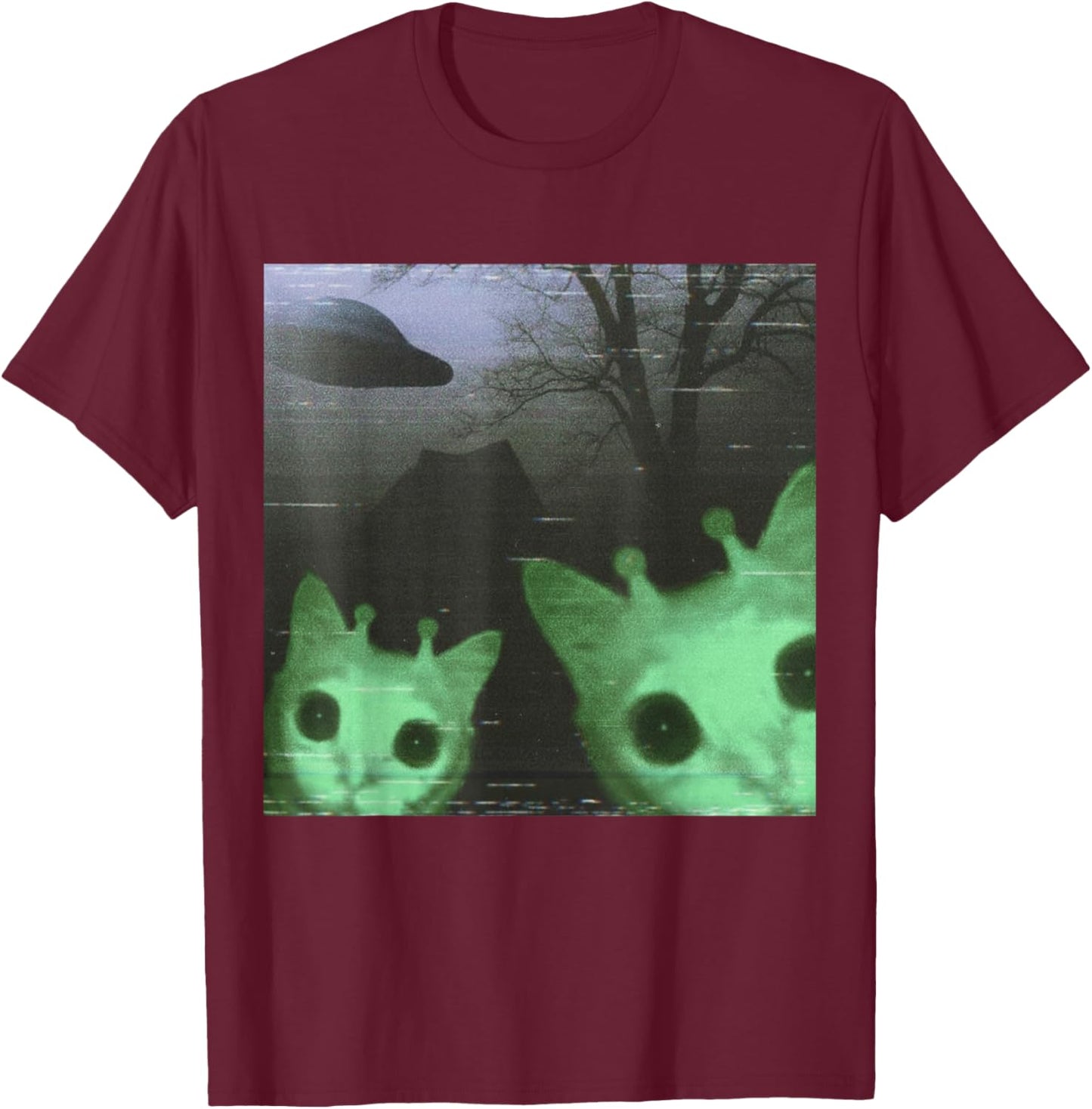 Alien Cats UFO Funny Creepy Cat Meme Gifts Women Kid T-Shirt - T-Shirt | Maroon