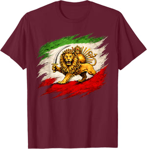 Vintage Lion and Sun Flag, Persian Heritage T-Shirt - T-Shirt | Maroon