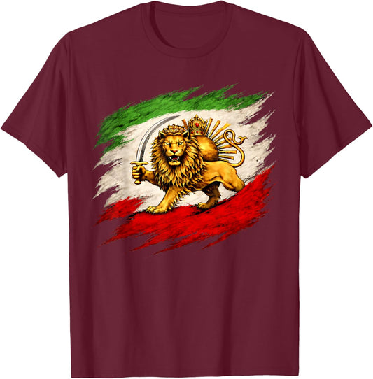 Vintage Lion and Sun Flag, Persian Heritage T-Shirt - T-Shirt | Maroon