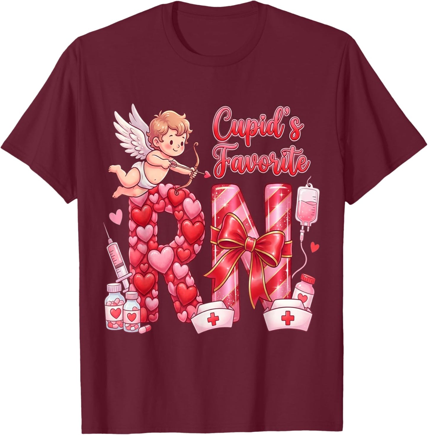 Healthcare Heart Registered Nurse RN Valentines Nurses T-Shirt - T-Shirt | Maroon