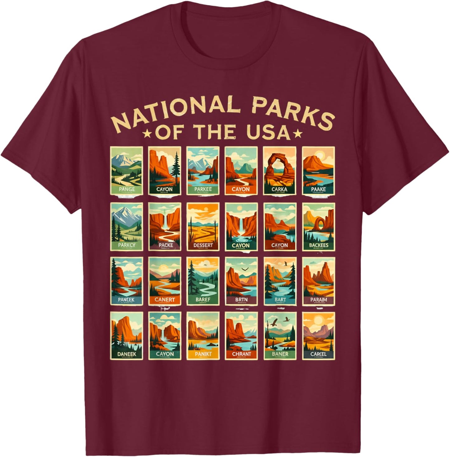 American National Park USA List of National Park Checklist T-Shirt - T-Shirt | Maroon