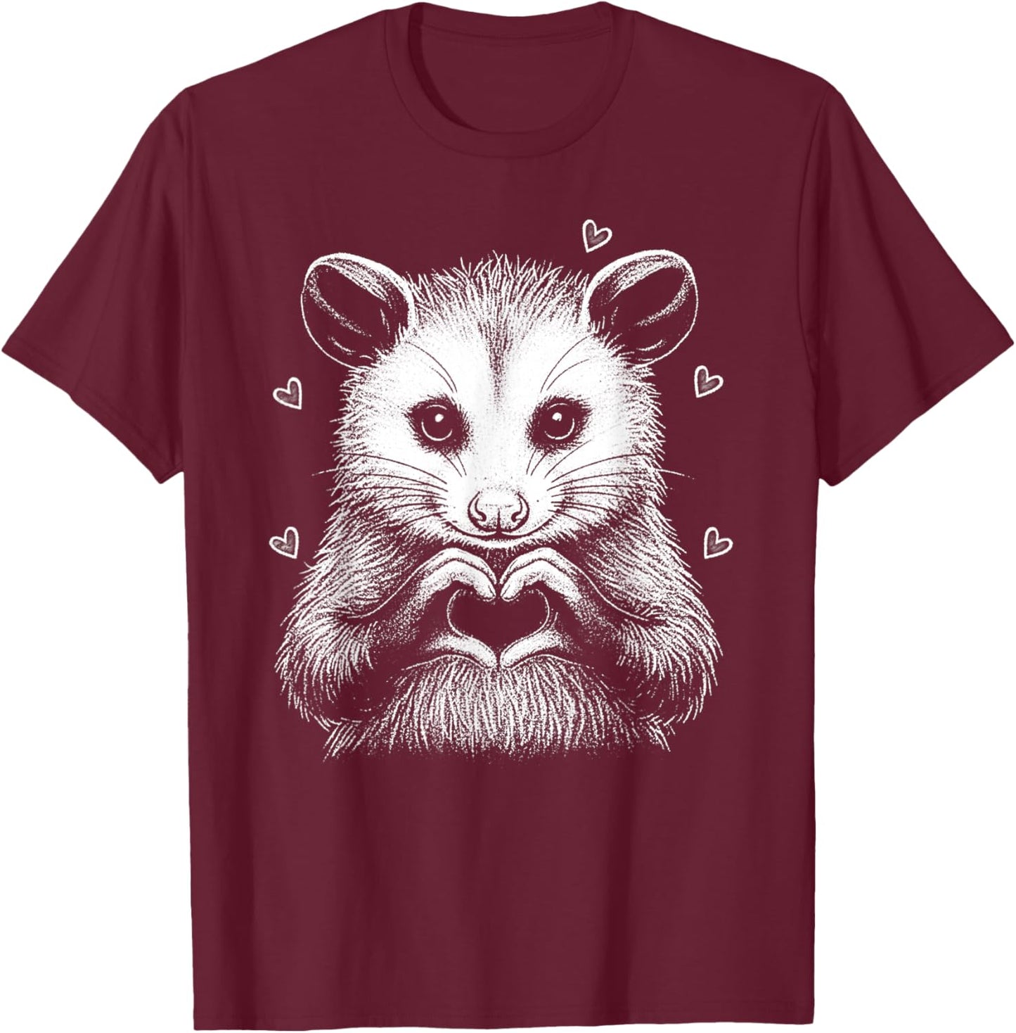 Cute Possum Heart Hands Love Animal Valentine Aesthetic T-Shirt - T-Shirt | Maroon