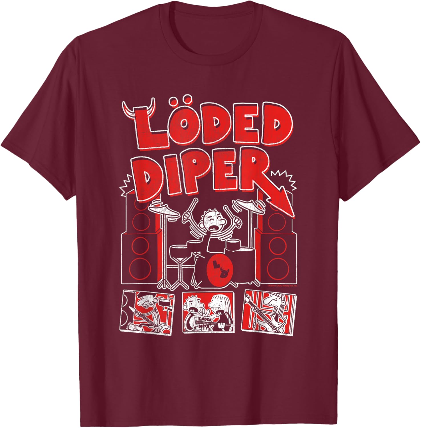 DOAWK Loded Diper Red White and Distressed Band Book Series T-Shirt - T-Shirt | Maroon