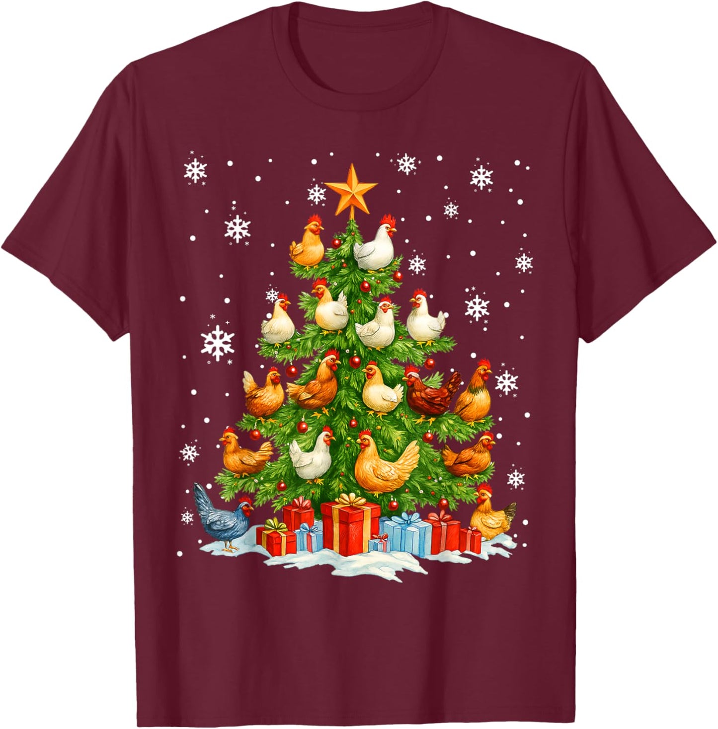 Merry Christmas Pajamas Chickens Christmas Tree Lights Kids T-Shirt - T-Shirt | Maroon