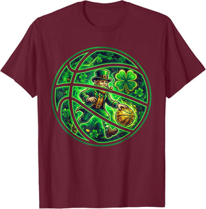 Basketball Shamrock Lucky Irish St Patrick's Day Girls Boys T-Shirt - T-Shirt | Maroon