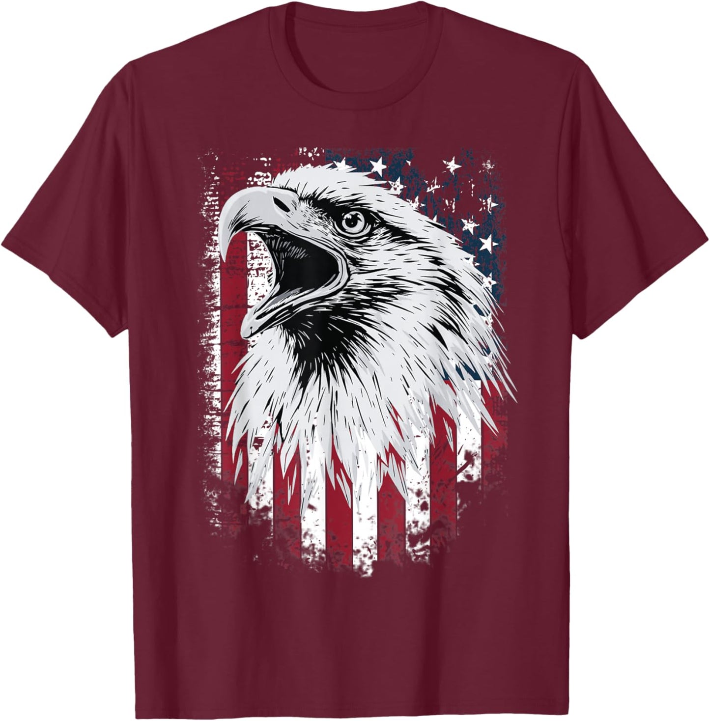 Cool Bald Eagle Vintage American Flag Patriotic T-Shirt - T-Shirt | Maroon