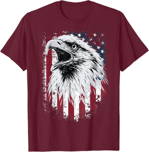 Cool Bald Eagle Vintage American Flag Patriotic T-Shirt - T-Shirt | Maroon
