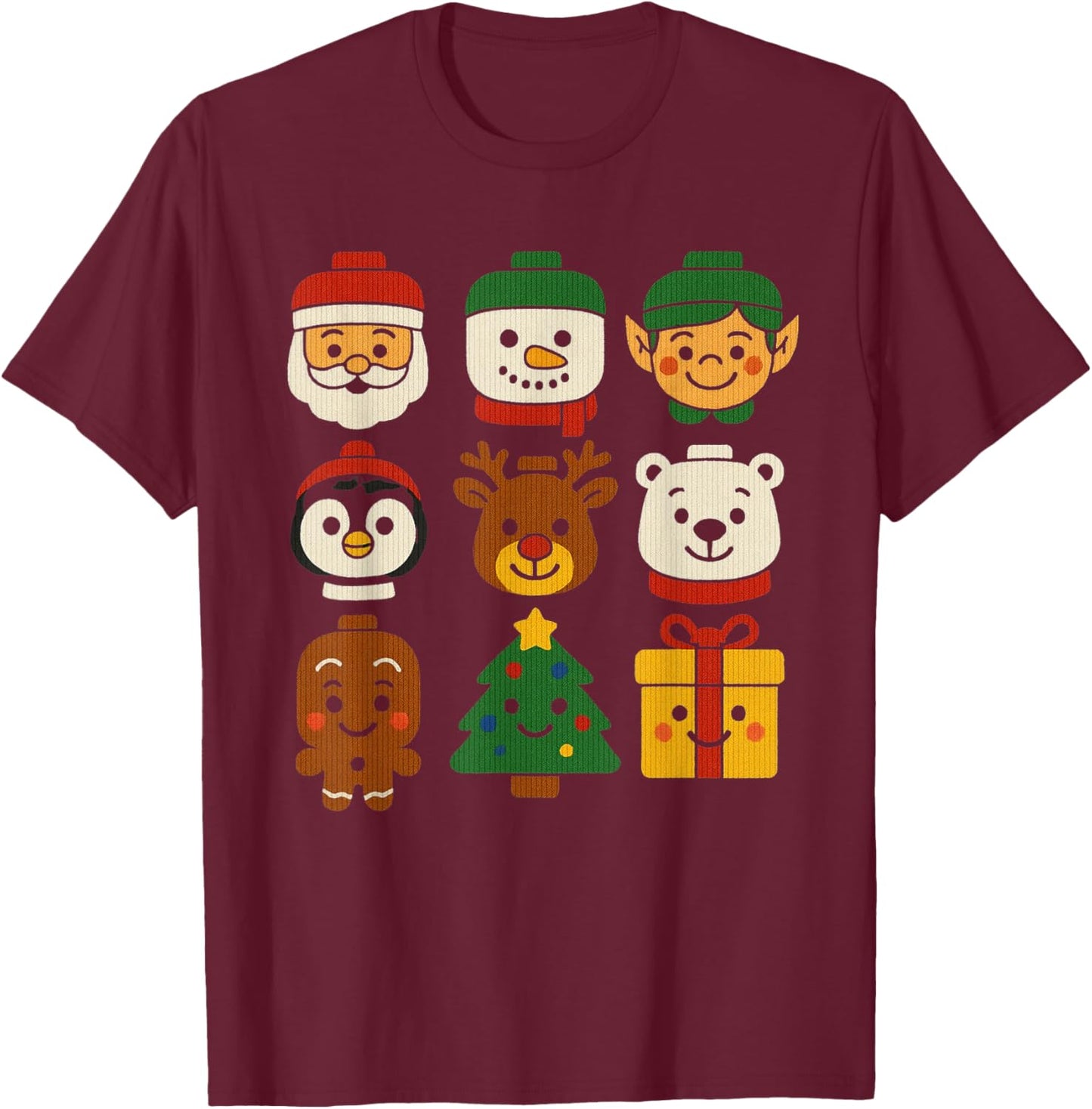 Christmas Building Brick Santa Elf Snowman Xmas Boys Cute T-Shirt - T-Shirt | Maroon