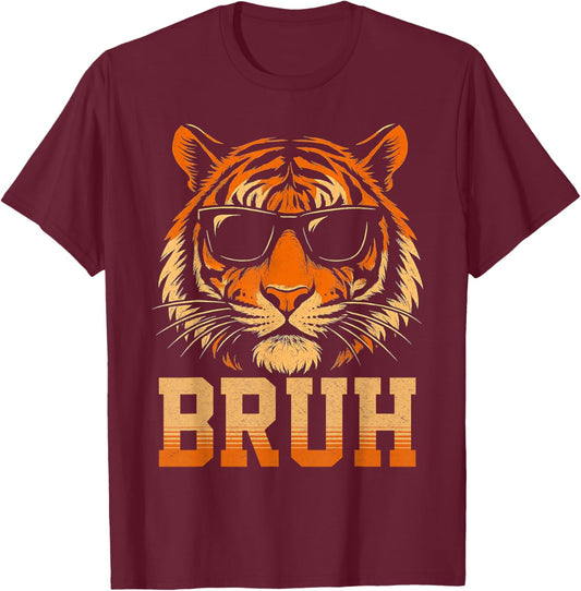 Bruh Tiger Meme Graphic Kids Funny Animal Lovers T-Shirt - T-Shirt | Maroon