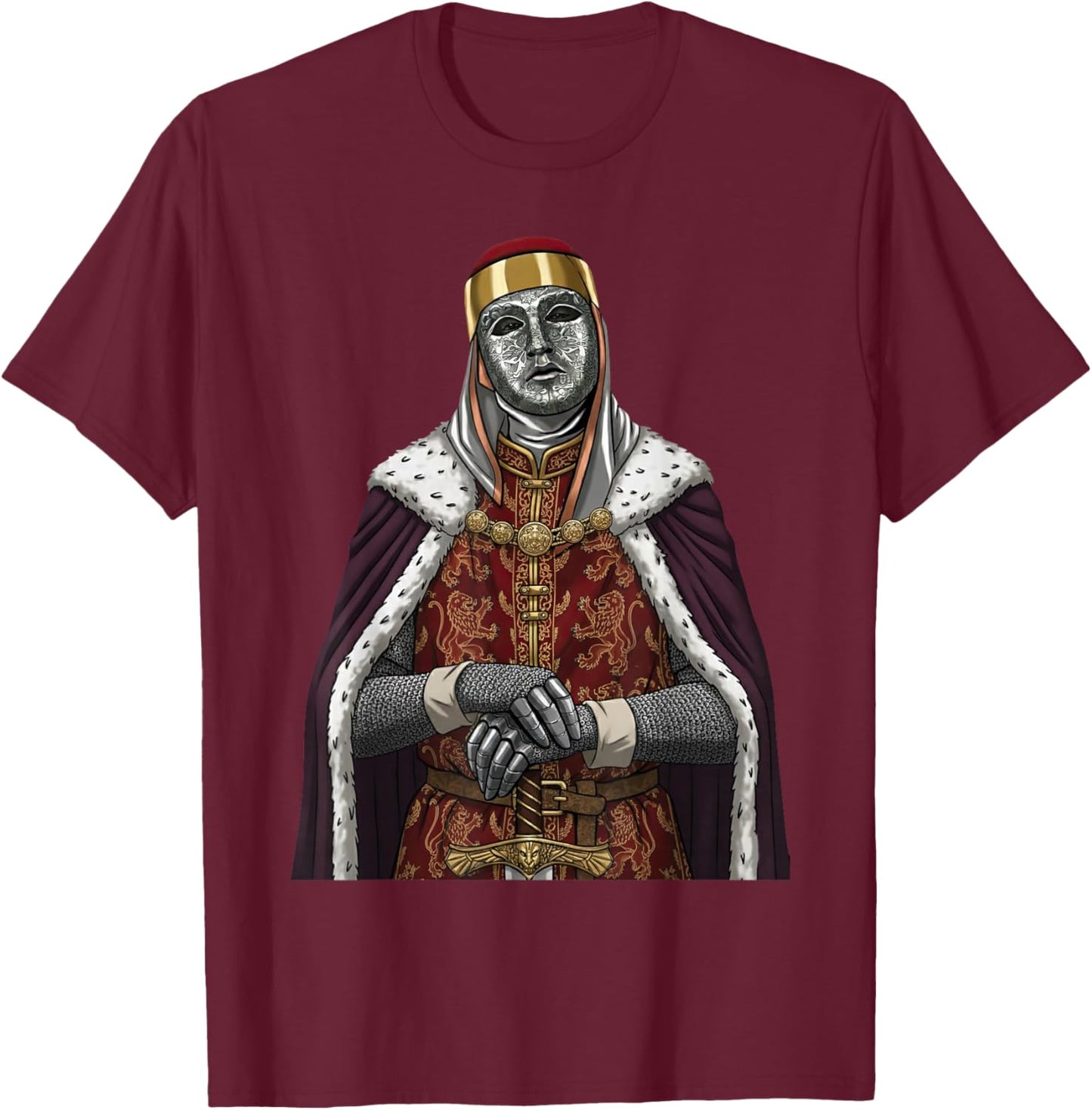 Silver Mask King Baldwin IV Golden Mask Medieval Art T-Shirt - T-Shirt | Maroon
