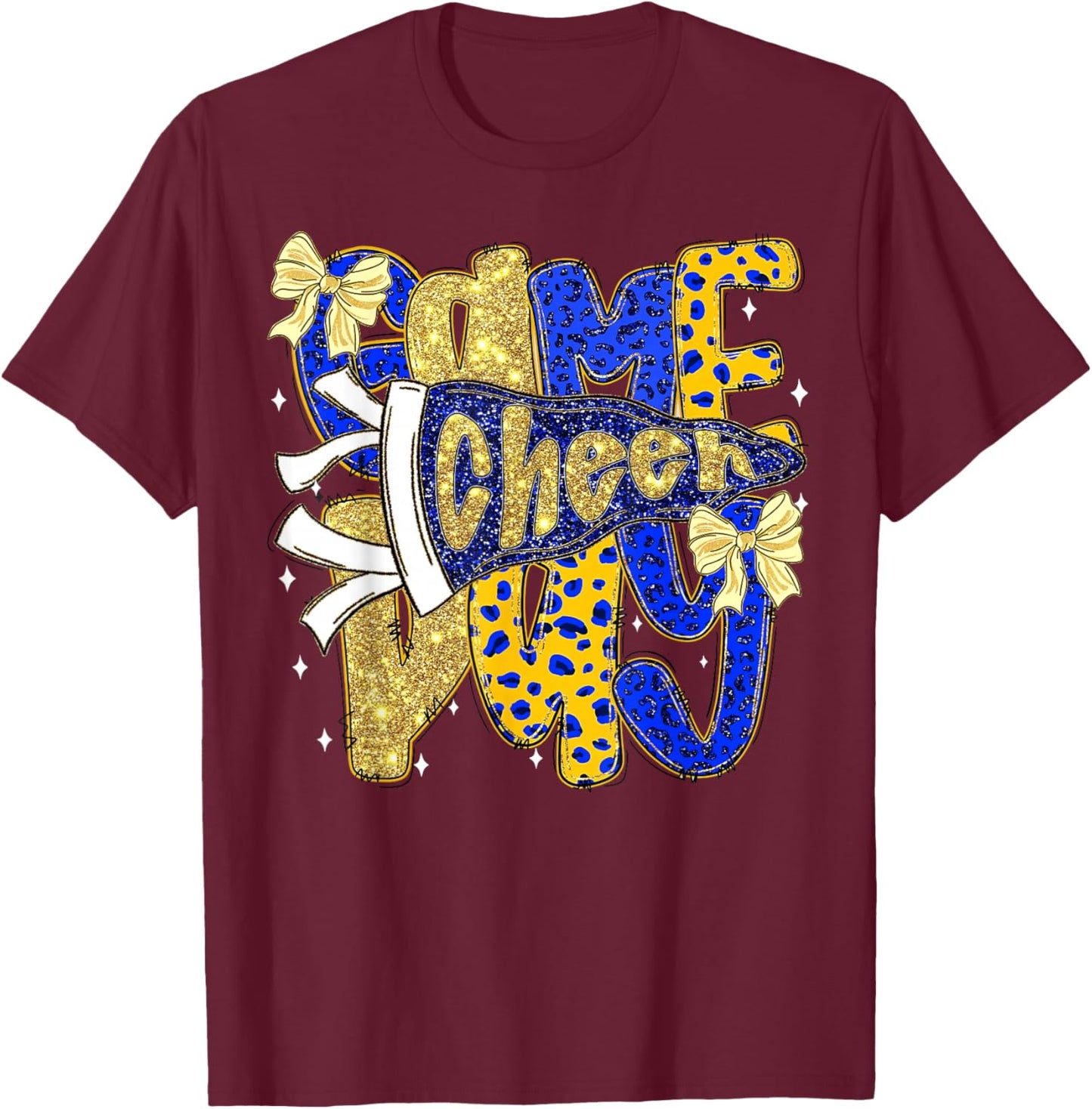 Preppy Game Day Football Mom Pennant Flag Cheer Blue & Gold T-Shirt - T-Shirt | Maroon