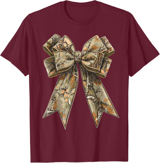 Camouflage Camo Bow Girls Coquette Hunting Women T-Shirt - T-Shirt | Maroon