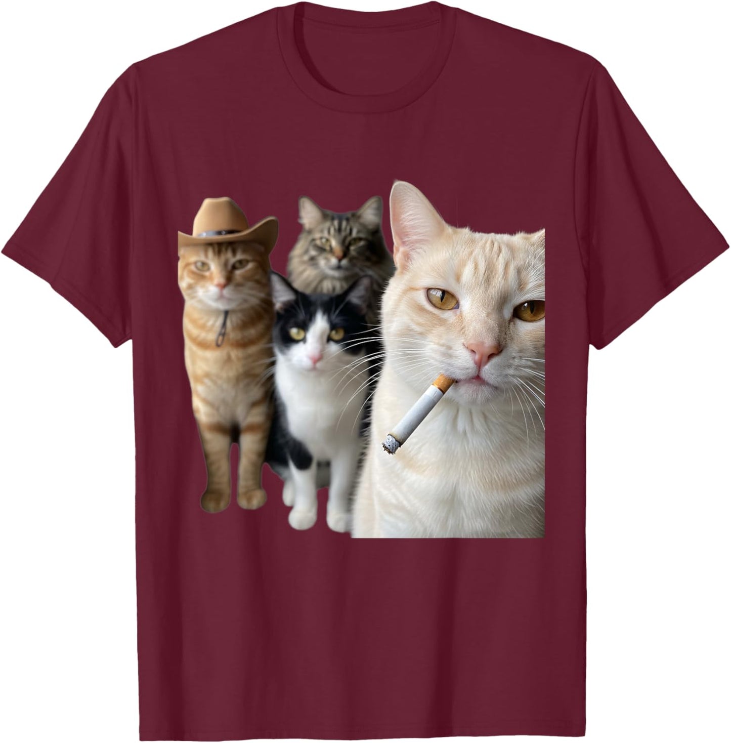 Smoking Cat Squad Funny Cat Art for Cat Lovers T-Shirt - T-Shirt | Maroon