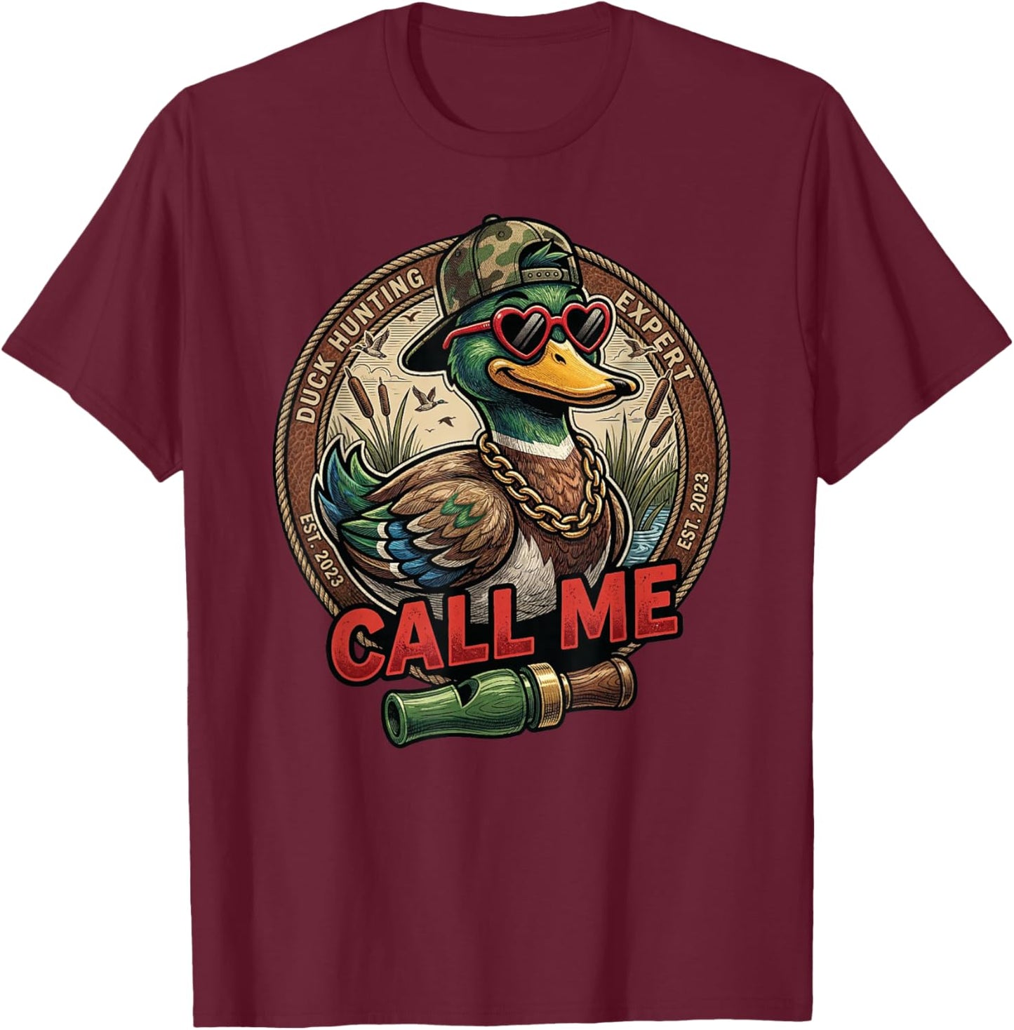 Call Me Duck Hunting Retro Valentine's Day Men Women T-Shirt - T-Shirt | Maroon