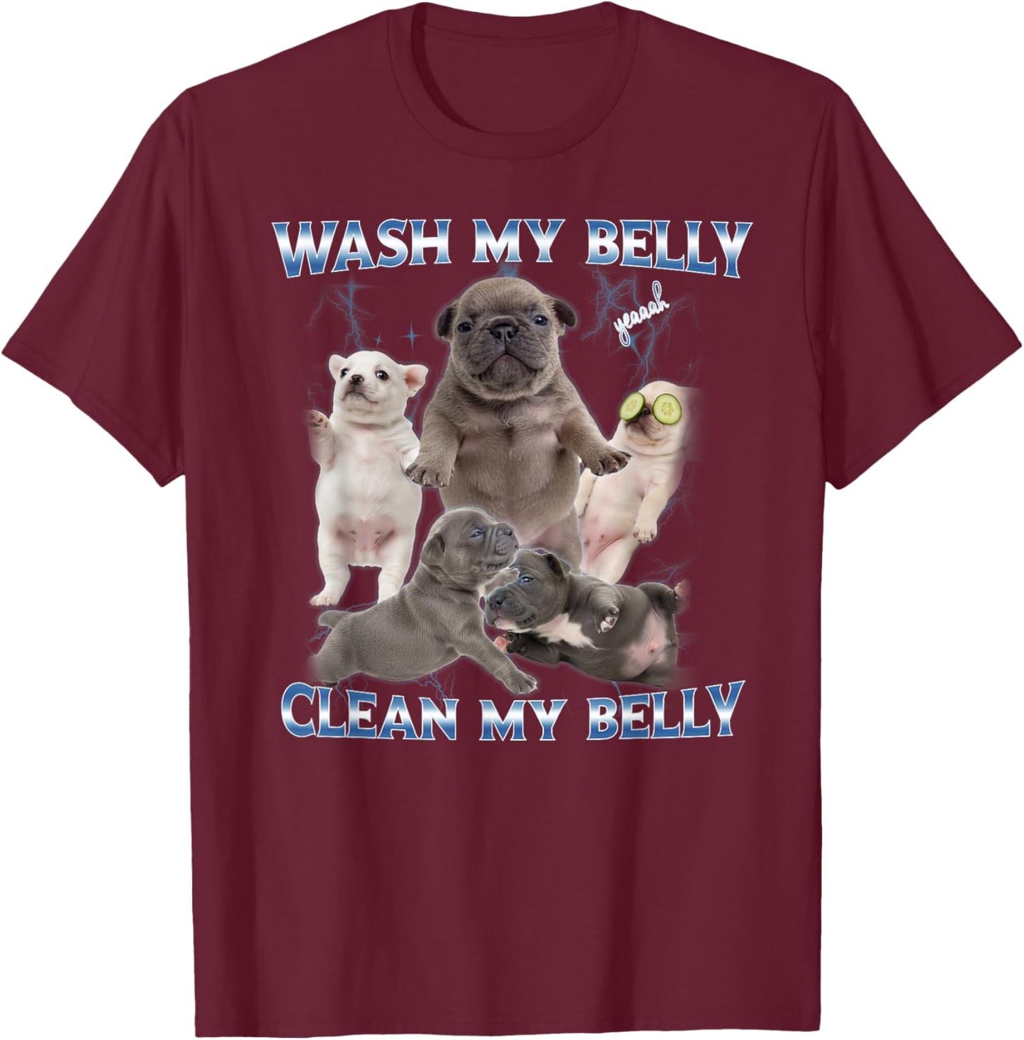 Pibble Dog Wash Clean My Belly Funny Meme T-Shirt - T-Shirt | Maroon