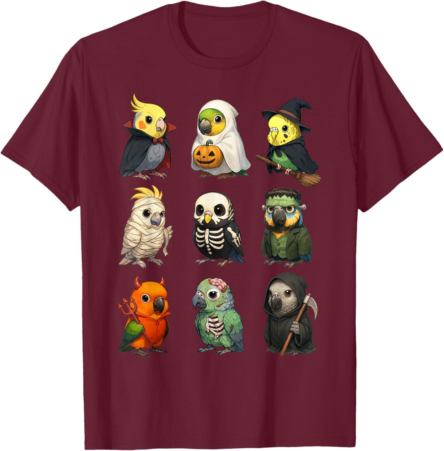 Cute Parrot Birds Witch Boo Zombie Halloween Boys & Girls T-Shirt - T-Shirt | Maroon