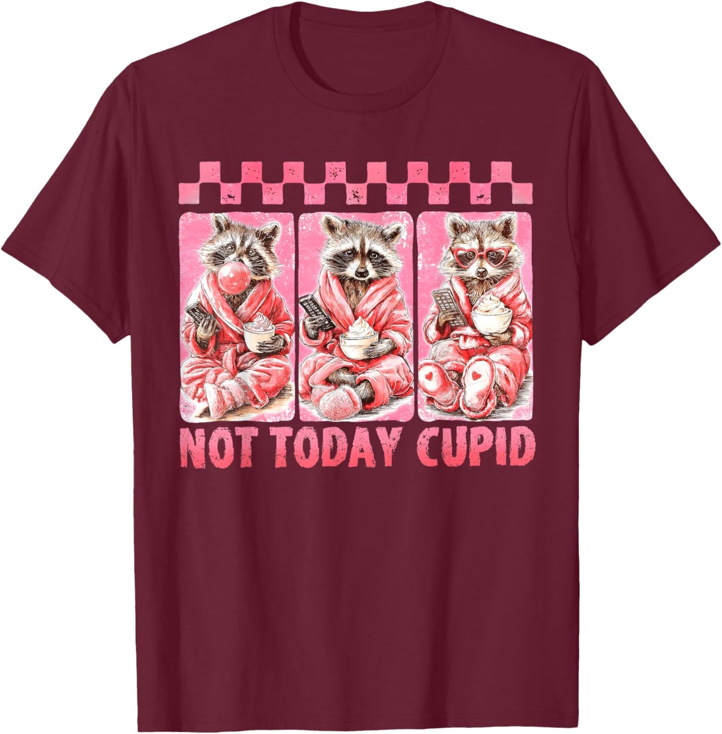 Not Groovy Today Cupid Valentine Racoon Anti Valentine's Day T-Shirt - T-Shirt | Maroon