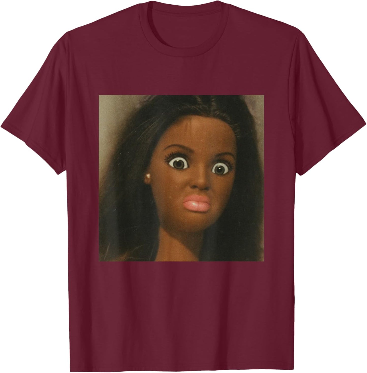 Funny African American Disgusted Black Doll Face Meme T-Shirt - T-Shirt | Maroon