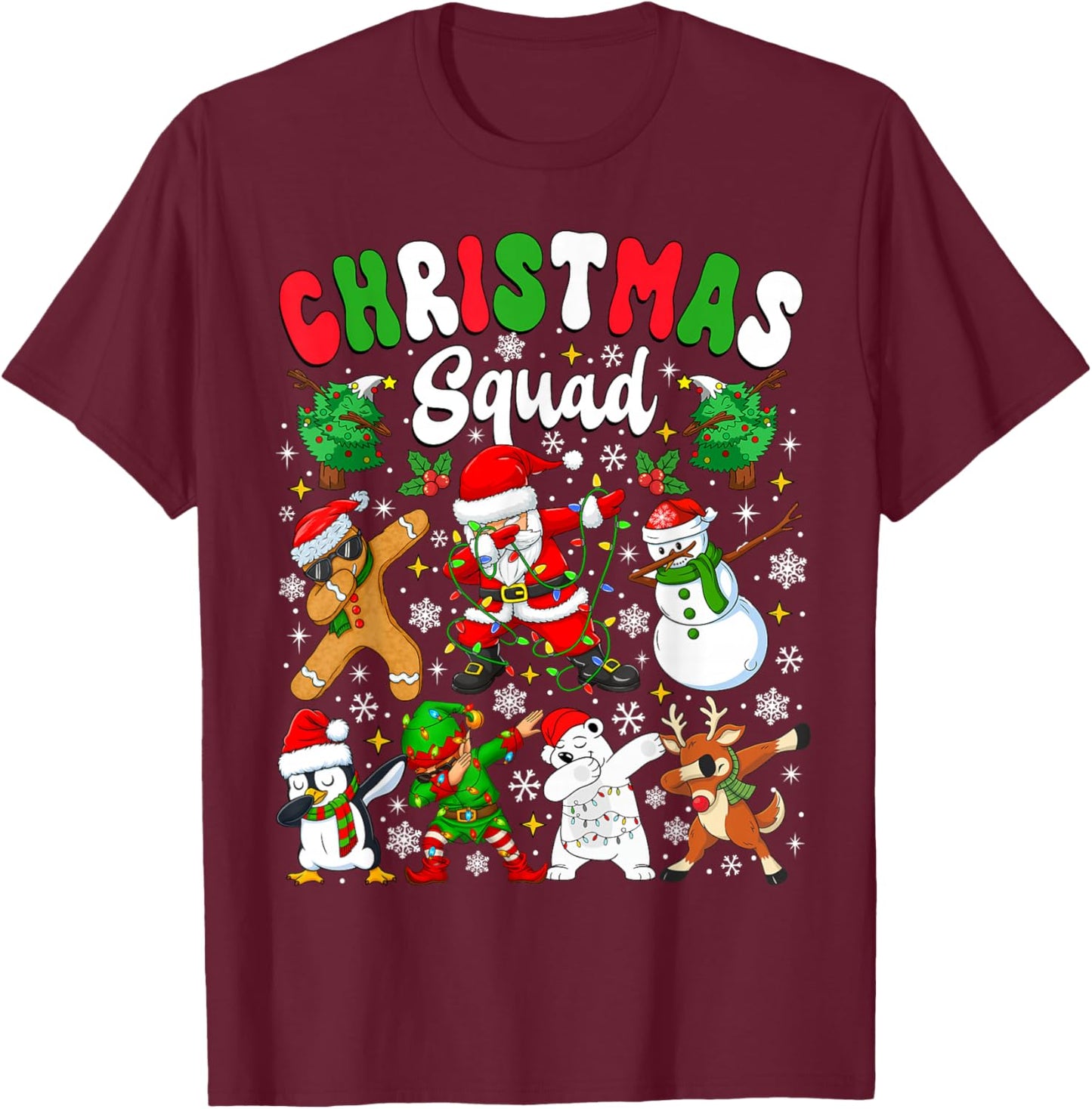 Christmas Squad Santa Dabbing Elf Family Matching Pajamas T-Shirt - T-Shirt | Maroon