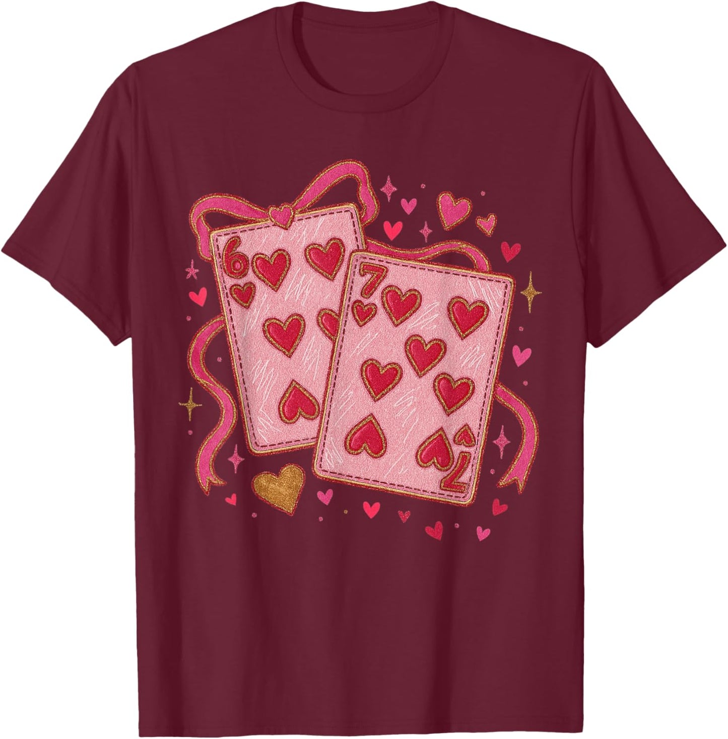 Playing Cards Valentine 6 7 Coquette Six Seven Meme T-Shirt - T-Shirt | Maroon