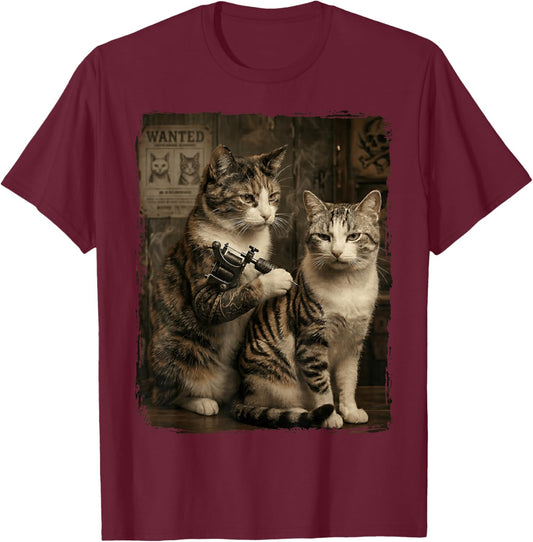 Cat Tattoo Inked Graphic T-Shirt - T-Shirt | Maroon