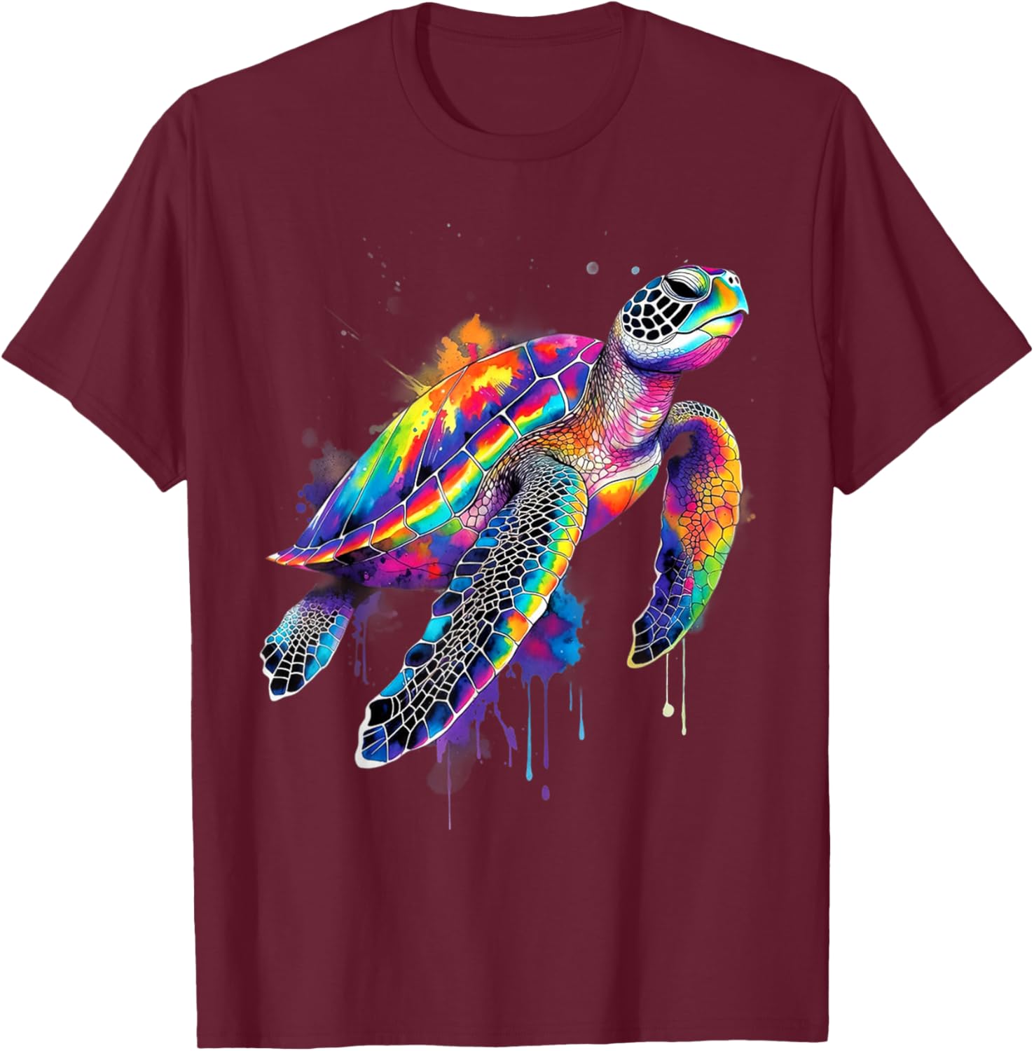 Colorful Turtle Graphic Cute Animal Art Ocean Beach Lover T-Shirt - T-Shirt | Maroon