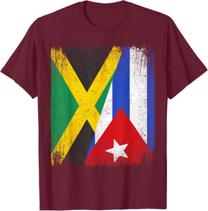 Half Jamaica Cuba Flag Jamaican Cuban Pride Roots T-Shirt - T-Shirt | Maroon