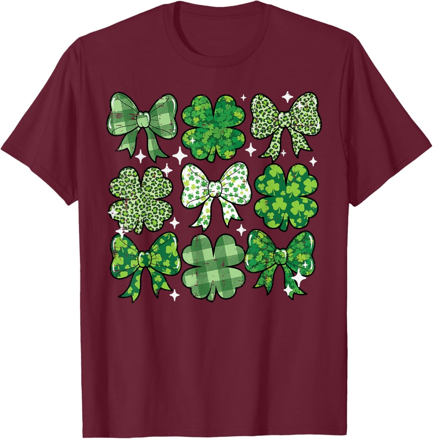 St Patricks Day Bow Coquette Saint Paddys Girls Kids Women T-Shirt - T-Shirt | Maroon