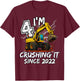 Birthday Excavator Truck 4 Year Old Boys 4th Party Born 2022 T-Shirt - T-Shirt | Maroon