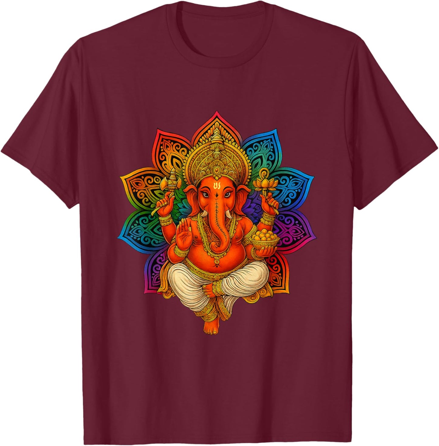 Elephant God India Meditation Hindu Ganesha Mandala Flower T-Shirt - T-Shirt | Maroon