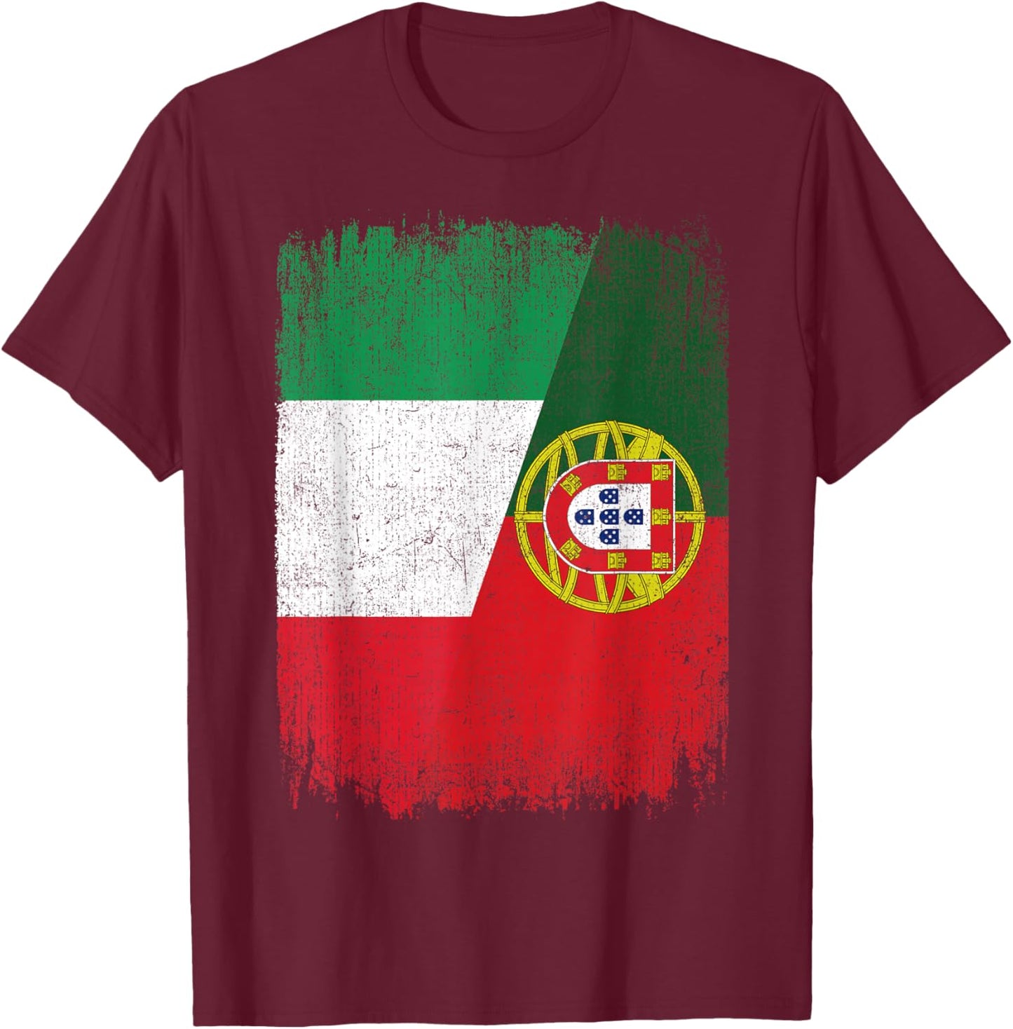 Half Italy Portugal Flag Italian Portuguese Pride Roots T-Shirt - T-Shirt | Maroon