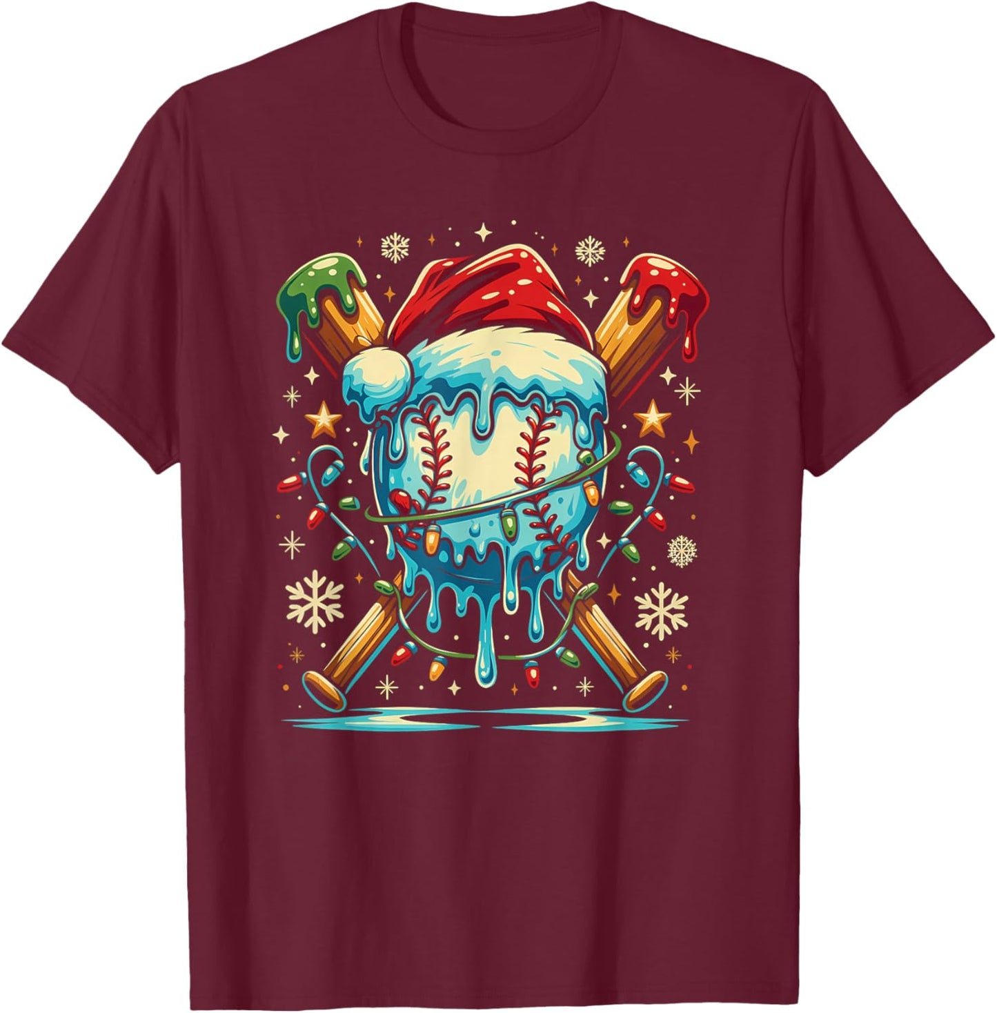 Baseball Drip Boys Youth Santa Christmas Baseball T-Shirt - T-Shirt | Maroon