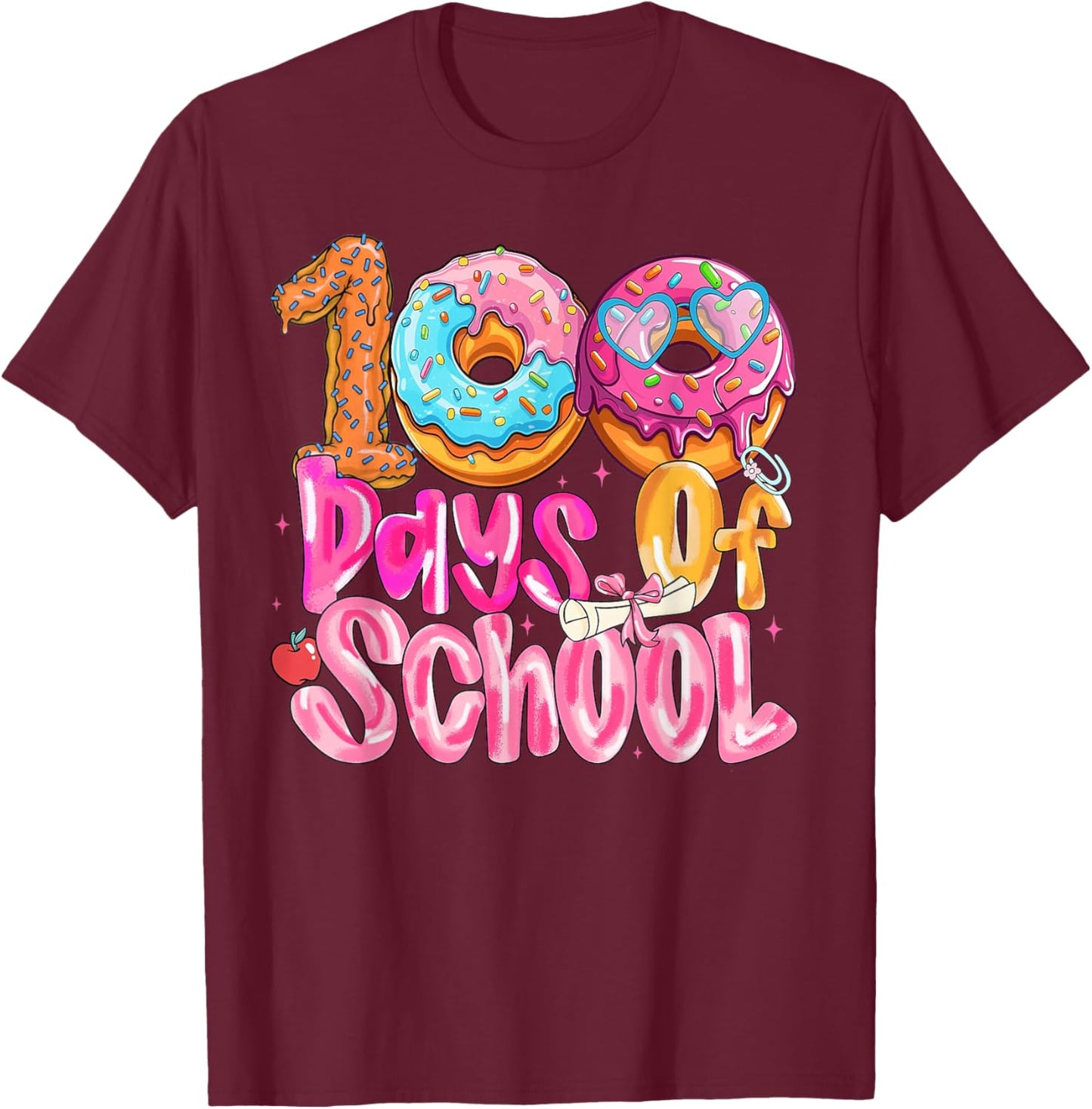 100th Day of School Girl Donut T-Shirt - T-Shirt | Maroon